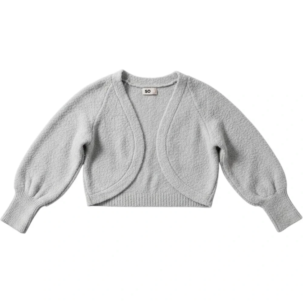 SO Girls Light‎ Gray Fuzzy Knit Open Front Bolero Cardigan Sweater M (8)